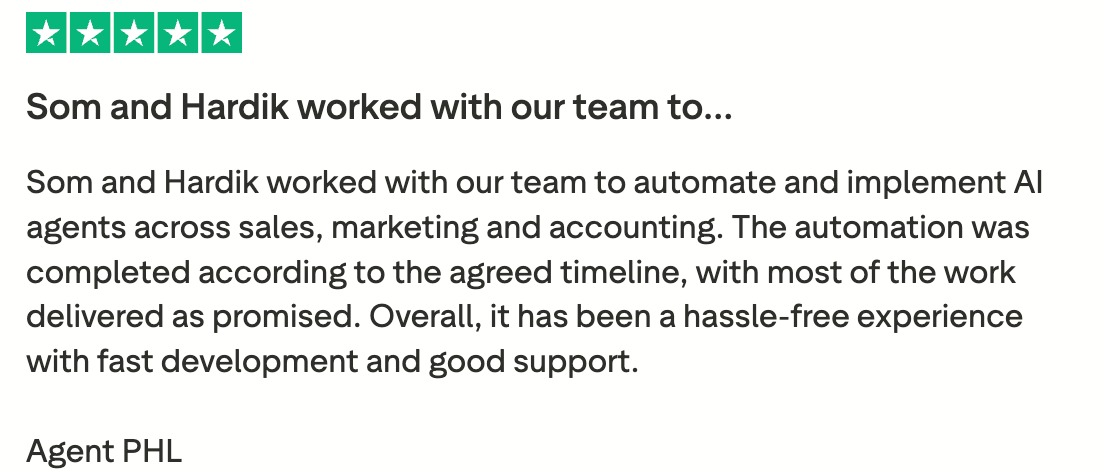 Trustpilot review screenshot from Agent PHL for AutosysAI
